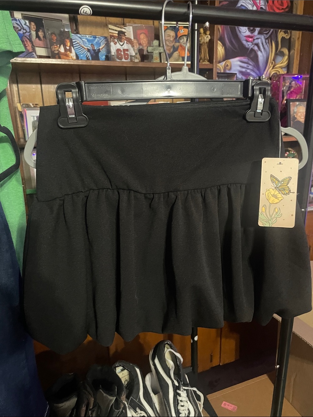 Persaya Black Mini Skirt with Flounce